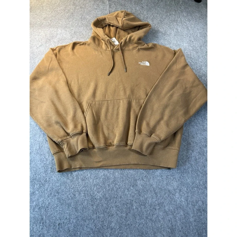 The North Face Men's L Brown Circular Design Pullover Fleece Hoodie Logo Pockets
